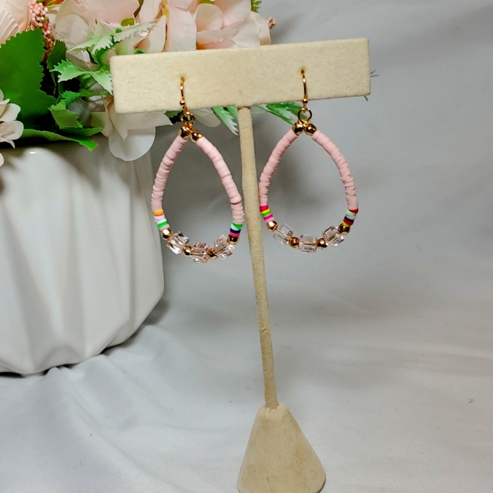 Teardrop shaped handmade earrings pink